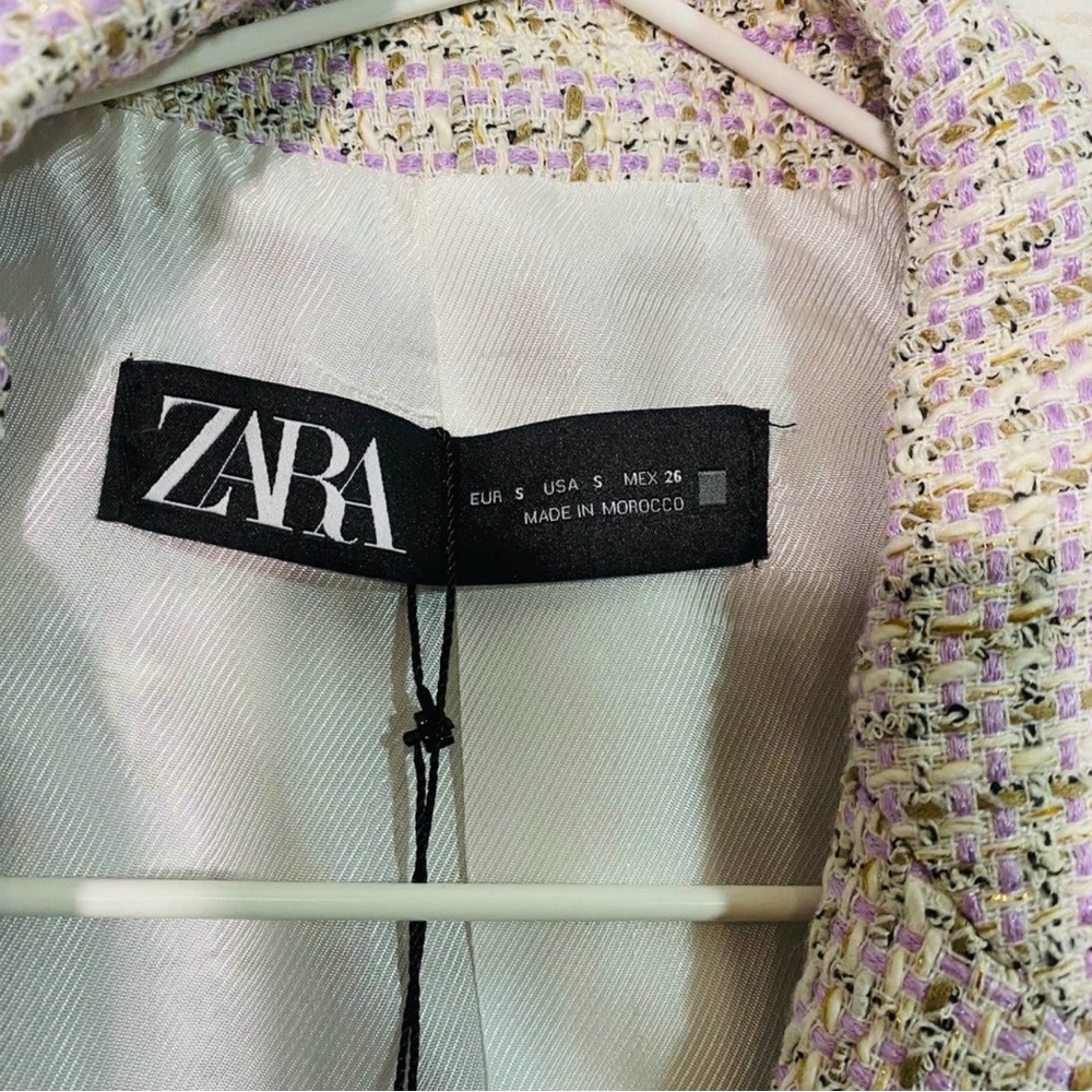 Zara Women's Light Cream Tweed Blazer - Picture 2 of 3